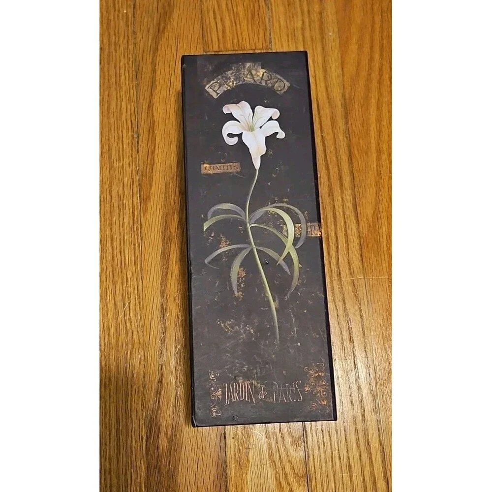 Elegant Storage Box Black Jardin De Paris With White Lilies apprx 10.5x3.75x2.75
